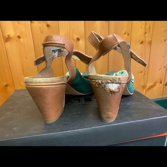 Chocolate leather shoes (one with puppy damage). - Picture 3 of 5